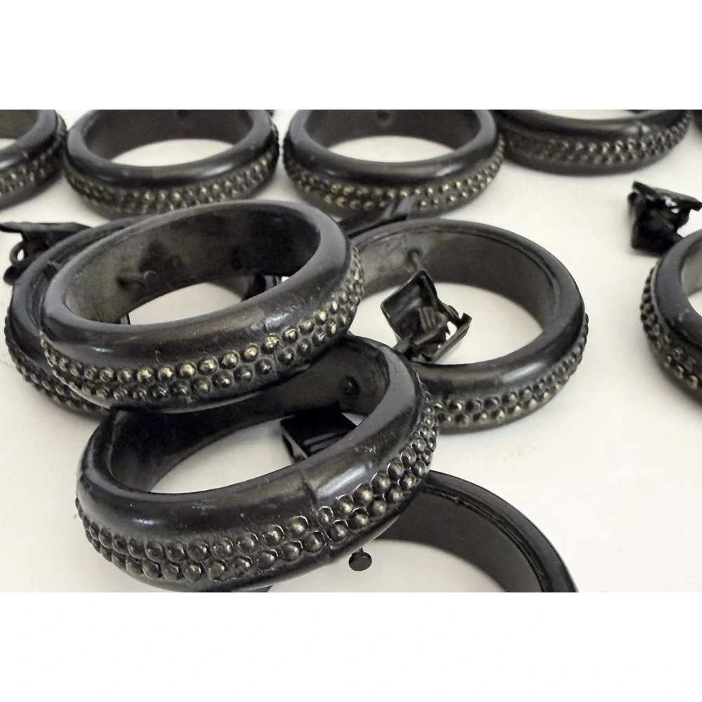 Lot Of 20 Black Bronze Heavy Metal Curtain Rings With Clips Double Beaded Design